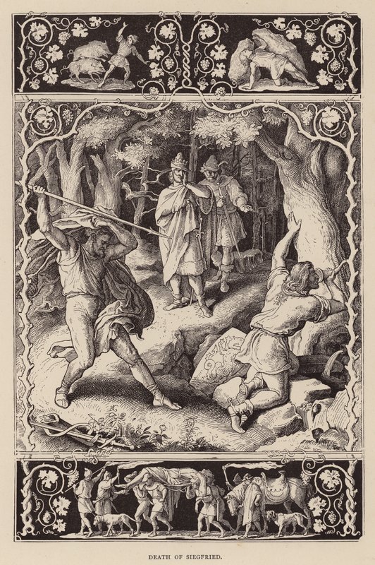Siegfrieds död (gravyr) av Julius (after) Schnorr von Carolsfeld