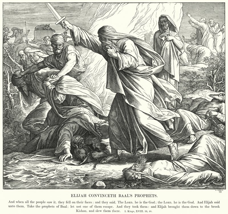 Elia Convinceth Baals profeter (gravyr) av Julius (after) Schnorr von Carolsfeld