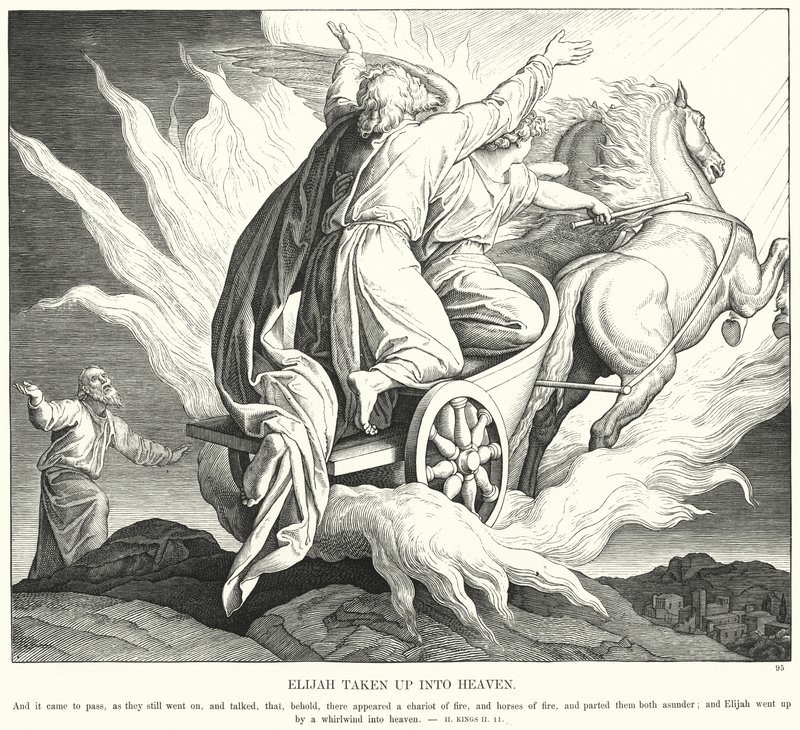 Elia upptagen till himlen (gravyr) av Julius (after) Schnorr von Carolsfeld