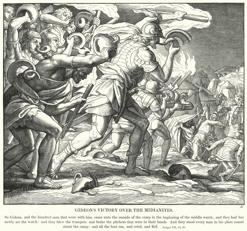 Gideons seger över midjaniterna (gravyr) av Julius (after) Schnorr von Carolsfeld