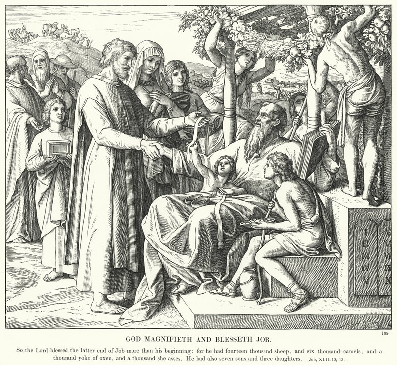 Gud förhärligar och välsignar Job (gravyr) av Julius (after) Schnorr von Carolsfeld