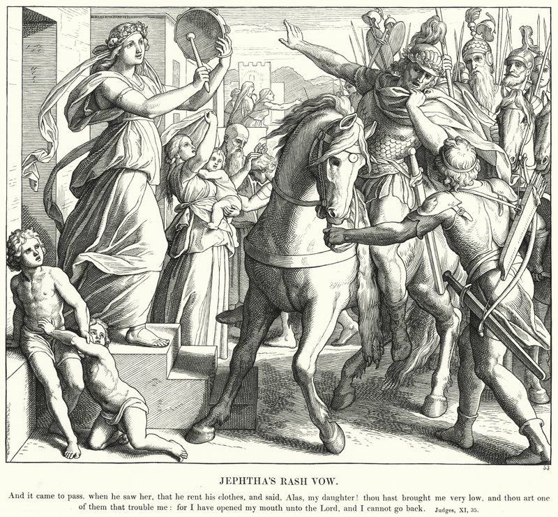 Jeftas utslagslöfte (gravyr) av Julius (after) Schnorr von Carolsfeld