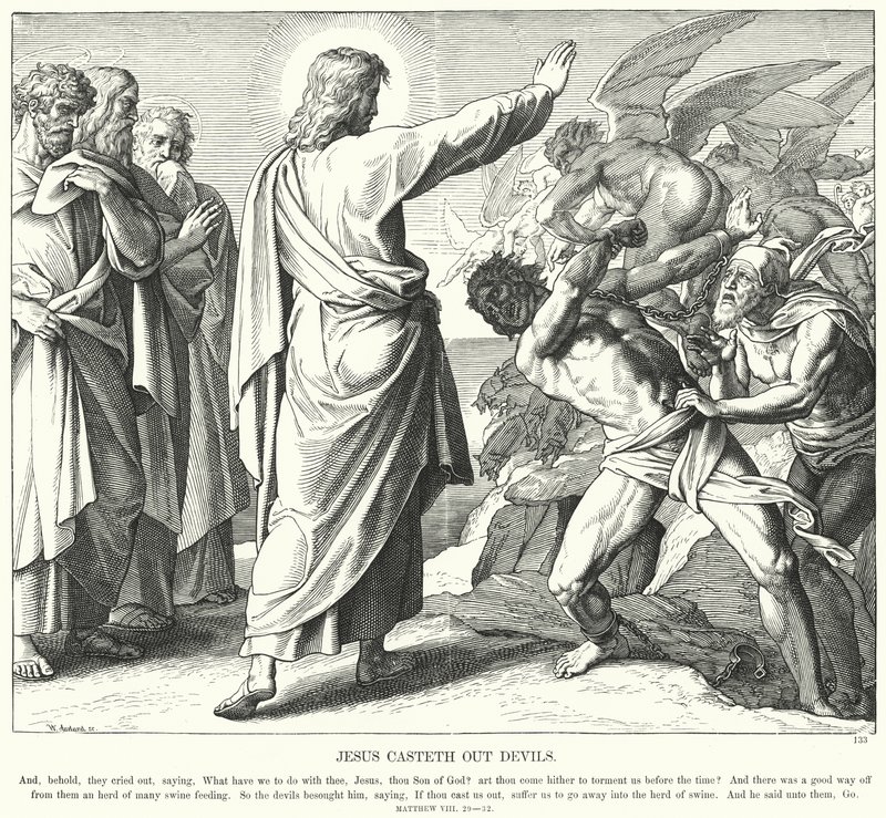 Jesus kastar ut djävlar (gravyr) av Julius (after) Schnorr von Carolsfeld