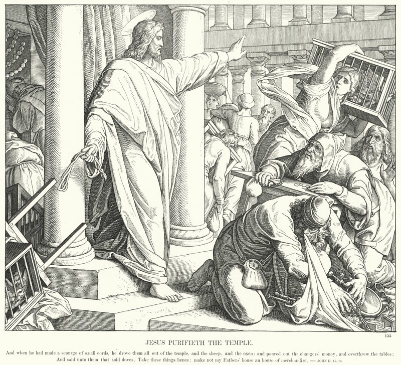 Jesus renar templet (gravyr) av Julius (after) Schnorr von Carolsfeld