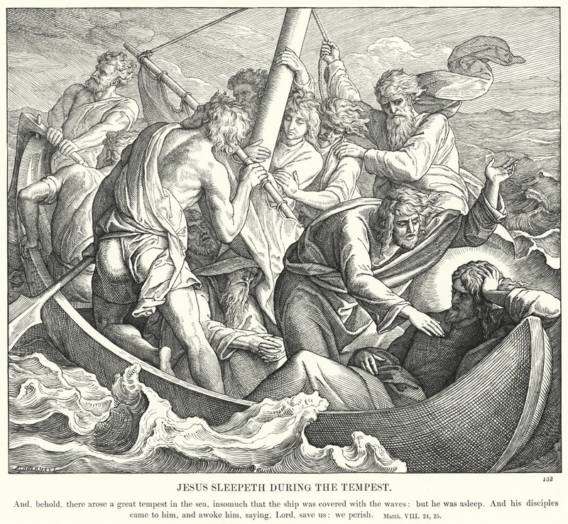 Jesus sover under stormen (gravyr) av Julius (after) Schnorr von Carolsfeld