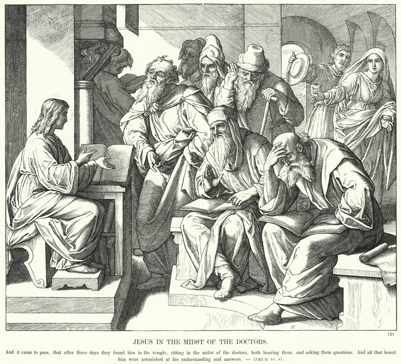 Jesus mitt bland läkarna (gravyr) av Julius (after) Schnorr von Carolsfeld