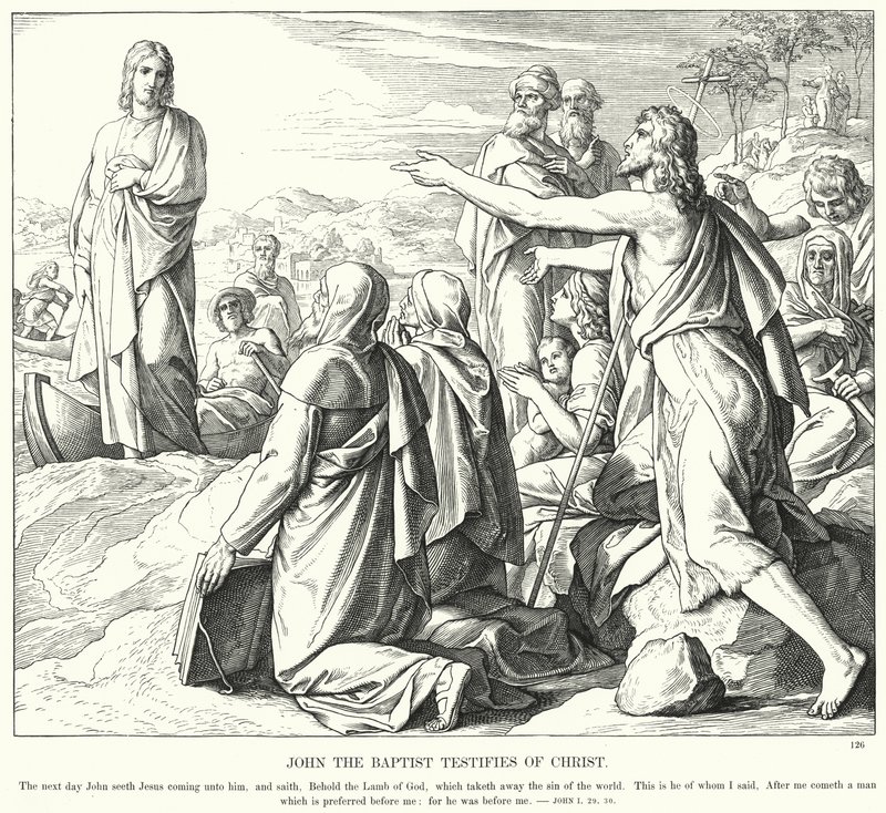 Johannes Döparen vittnar om Kristus (gravyr) av Julius (after) Schnorr von Carolsfeld