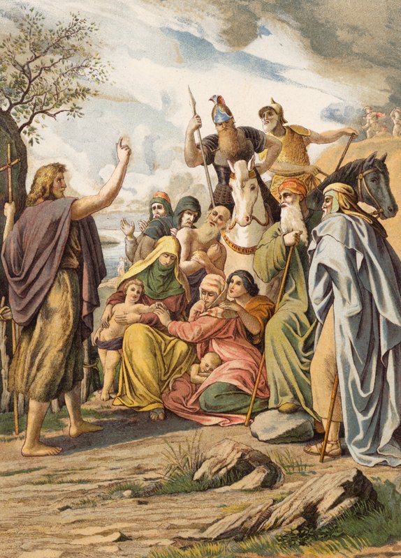 Johannes Döparen predikar i öknen (färglitografi) av Julius (after) Schnorr von Carolsfeld