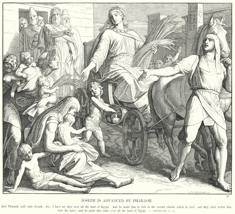 Josef är avancerad av farao (gravyr) av Julius (after) Schnorr von Carolsfeld