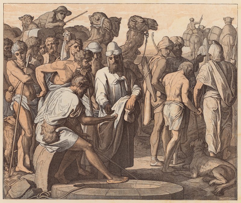 Josef såld av sina bröder, Första Moseboken, XXXVII, 28 (färggravyr) av Julius (after) Schnorr von Carolsfeld