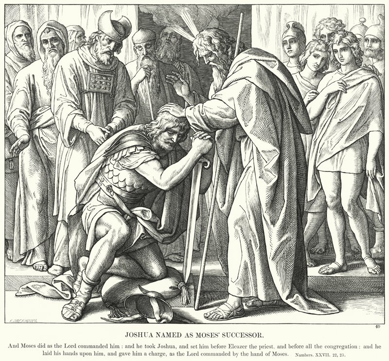 Joshua utnämnd till Moses efterträdare (gravyr) av Julius (after) Schnorr von Carolsfeld