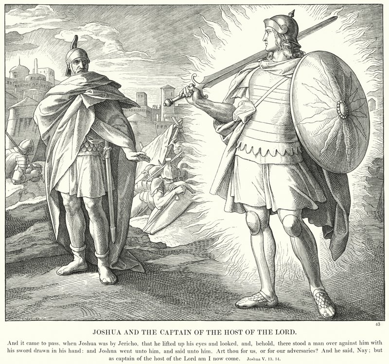 Josua och kaptenen för Herrens här (gravyr) av Julius (after) Schnorr von Carolsfeld