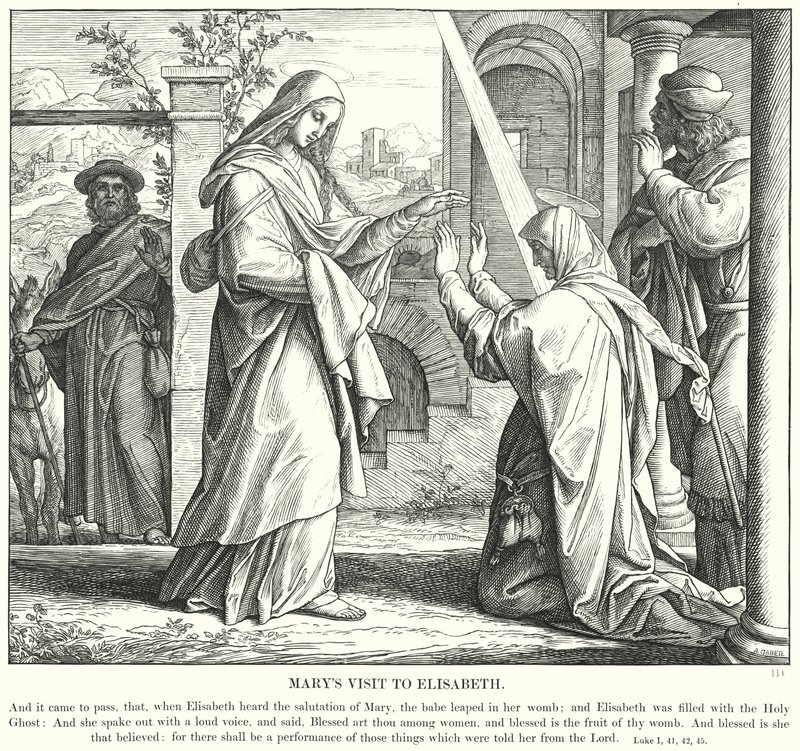 Marias besök hos Elisabeth (gravyr) av Julius (after) Schnorr von Carolsfeld