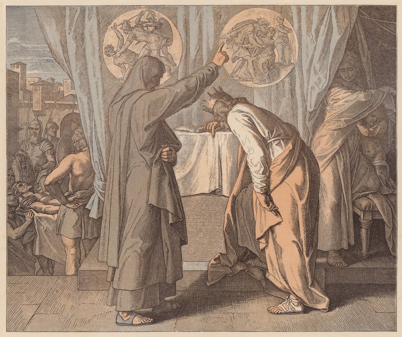 Nathan och David, 2 Samuel, XII, 7 (kolorerad gravyr) av Julius (after) Schnorr von Carolsfeld