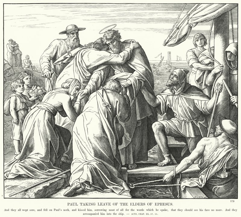 Paulus tar avsked av de äldste i Efesos (gravyr) av Julius (after) Schnorr von Carolsfeld
