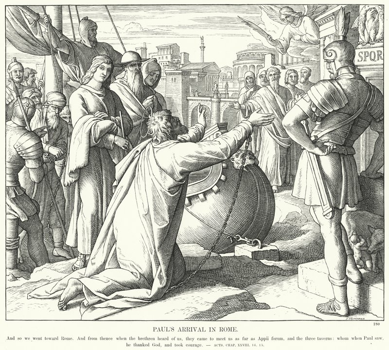 Paulus ankomst till Rom (gravyr) av Julius (after) Schnorr von Carolsfeld
