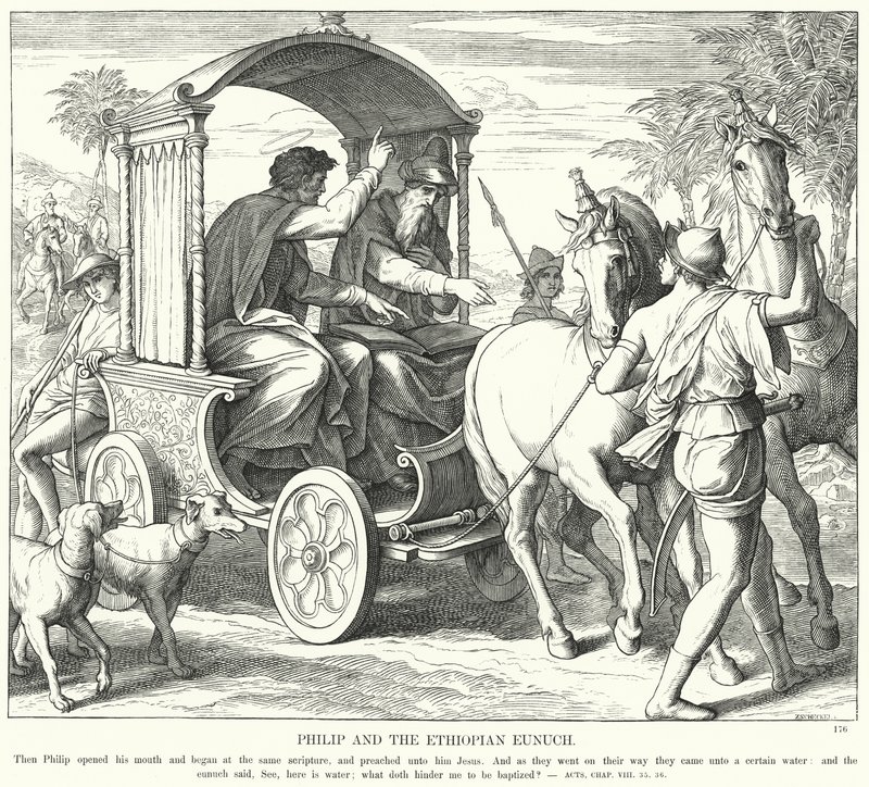 Filip och den etiopiske eunucken (gravyr) av Julius (after) Schnorr von Carolsfeld
