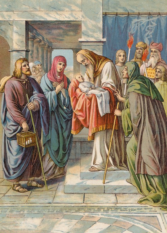Presentation av Jesus i templet (färglitografi) av Julius (after) Schnorr von Carolsfeld