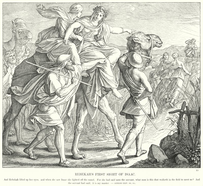 Rebeckas första syn på Isak (gravyr) av Julius (after) Schnorr von Carolsfeld