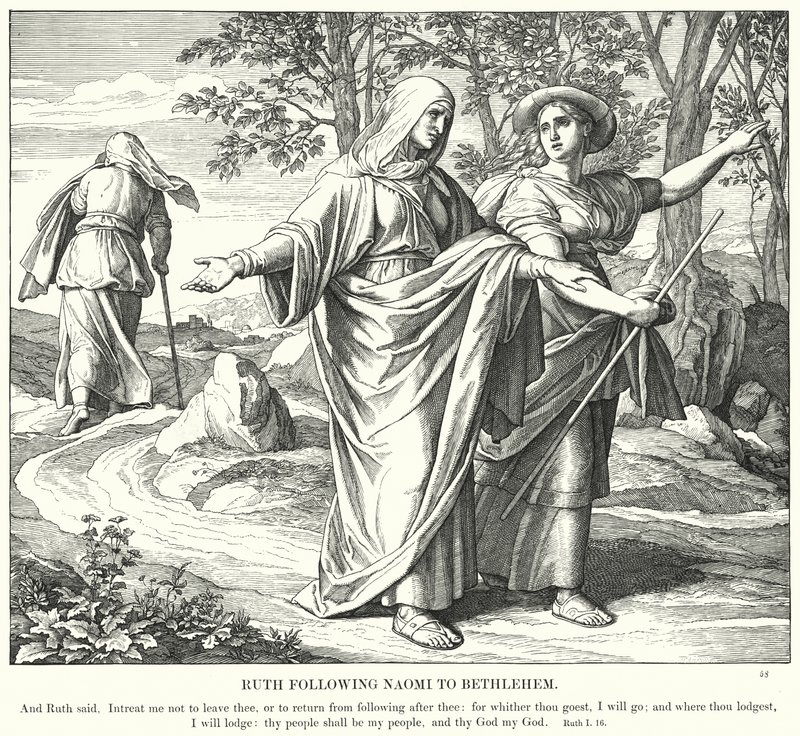 Rut följer Naomi till Betlehem (gravyr) av Julius (after) Schnorr von Carolsfeld