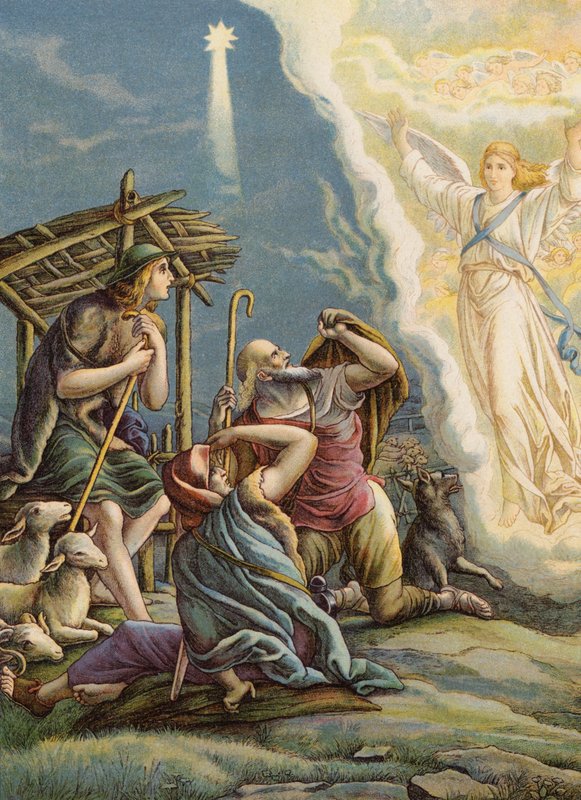 Herdar tar emot goda nyheter (färglitografi) av Julius (after) Schnorr von Carolsfeld