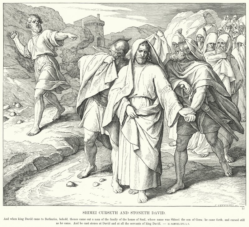 Shimei Curseth och Stoneth David (gravyr) av Julius (after) Schnorr von Carolsfeld
