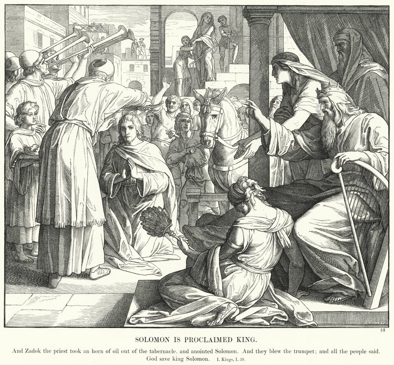 Salomo utropas till kung (gravyr) av Julius (after) Schnorr von Carolsfeld