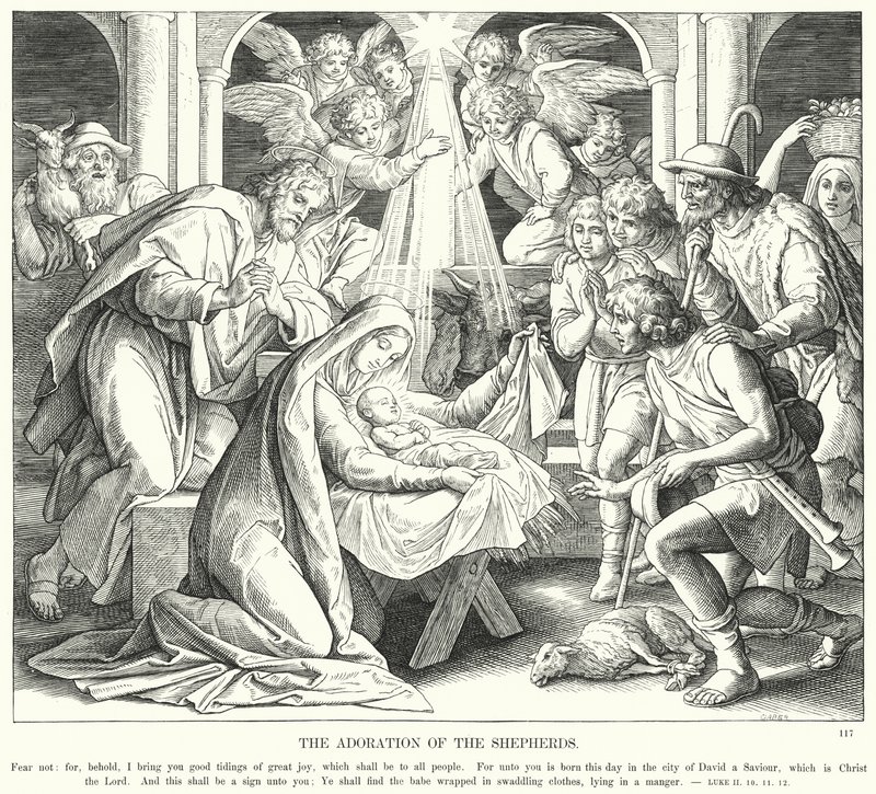 Herdarnas tillbedjan (gravyr) av Julius (after) Schnorr von Carolsfeld