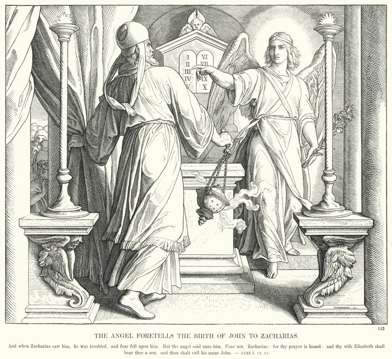 Ängeln förutsäger Johannes födelse för Zacharias (gravyr) av Julius (after) Schnorr von Carolsfeld