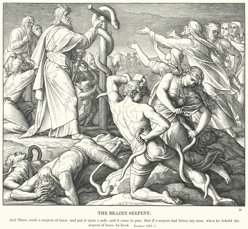 The Brazen Serpent (gravyr) av Julius (after) Schnorr von Carolsfeld