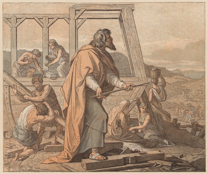 Byggandet av arken, Första Moseboken, VI av Julius (after) Schnorr von Carolsfeld