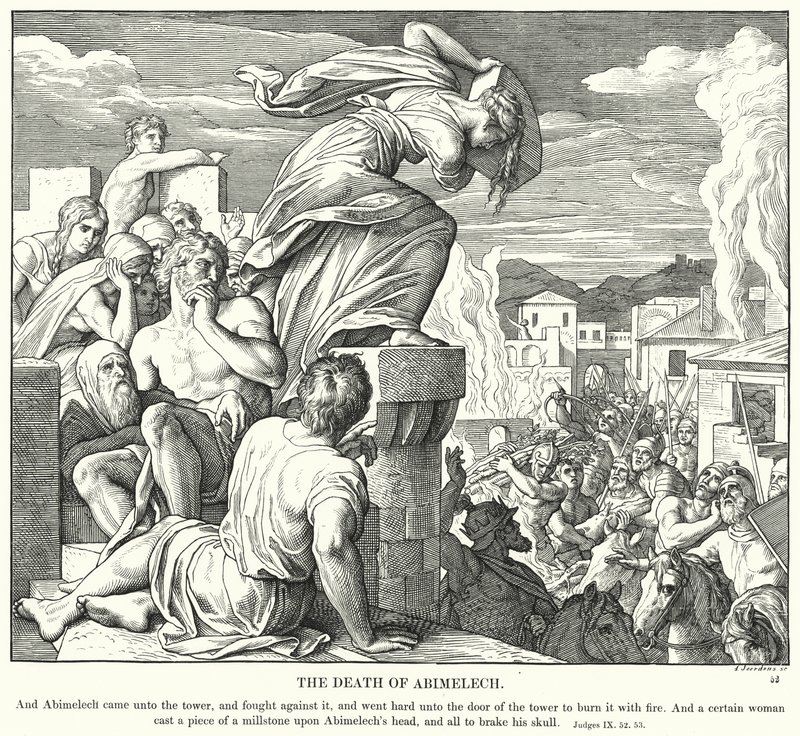 Abimeleks död (gravyr) av Julius (after) Schnorr von Carolsfeld