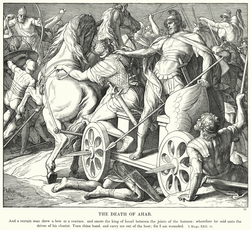 Ahabs död (gravyr) av Julius (after) Schnorr von Carolsfeld