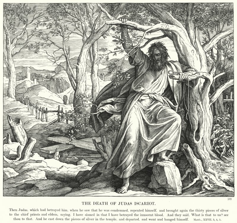 Judas Iskariots död (gravyr) av Julius (after) Schnorr von Carolsfeld