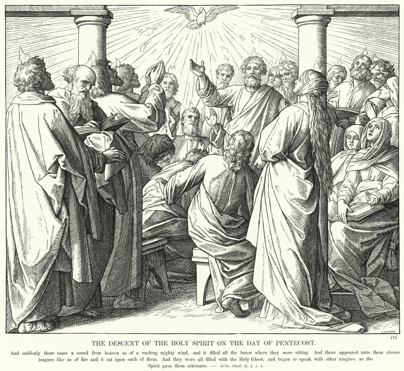 Den helige Andes nedstigning på pingstdagen (gravyr) av Julius (after) Schnorr von Carolsfeld