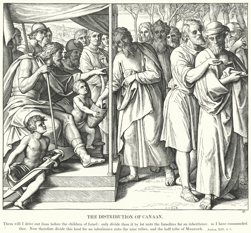 Kanaans fördelning (gravyr) av Julius (after) Schnorr von Carolsfeld