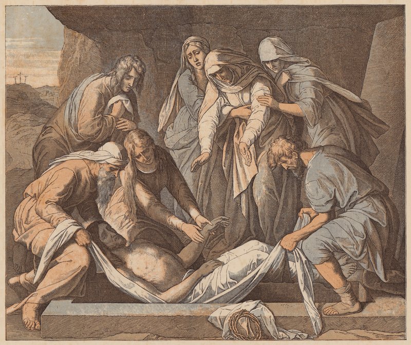 Kristi gravläggning, St John, XIX, 41, 42 (gravyr i färg) av Julius (after) Schnorr von Carolsfeld