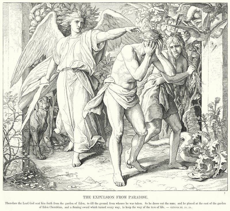 Utvisningen från paradiset (gravyr) av Julius (after) Schnorr von Carolsfeld