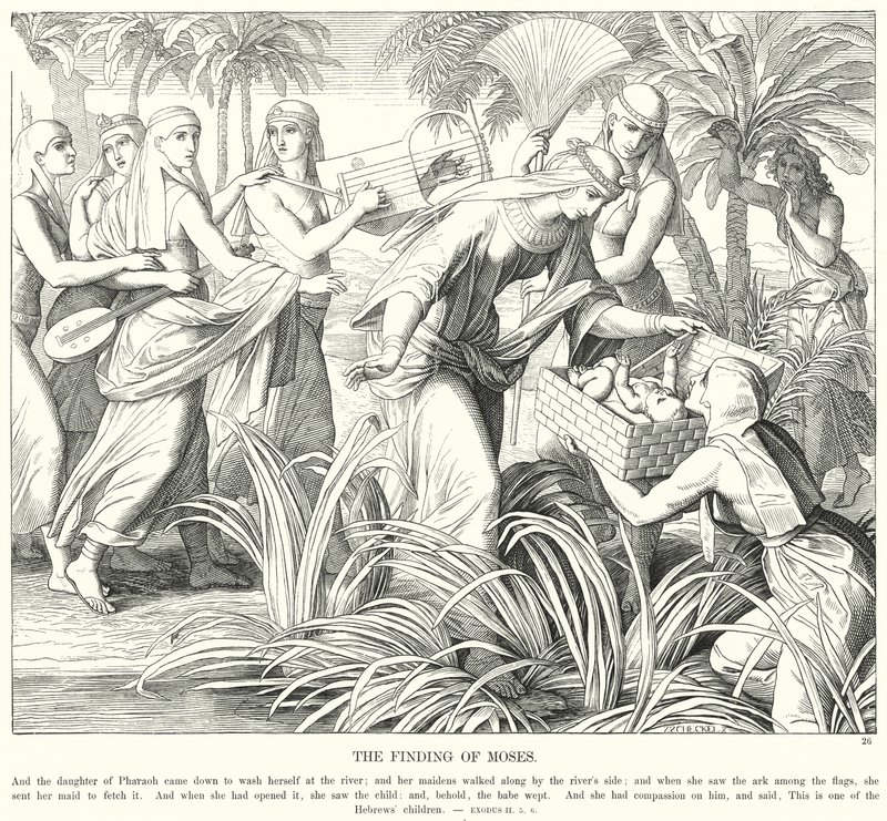 Fyndet av Moses (gravyr) av Julius (after) Schnorr von Carolsfeld