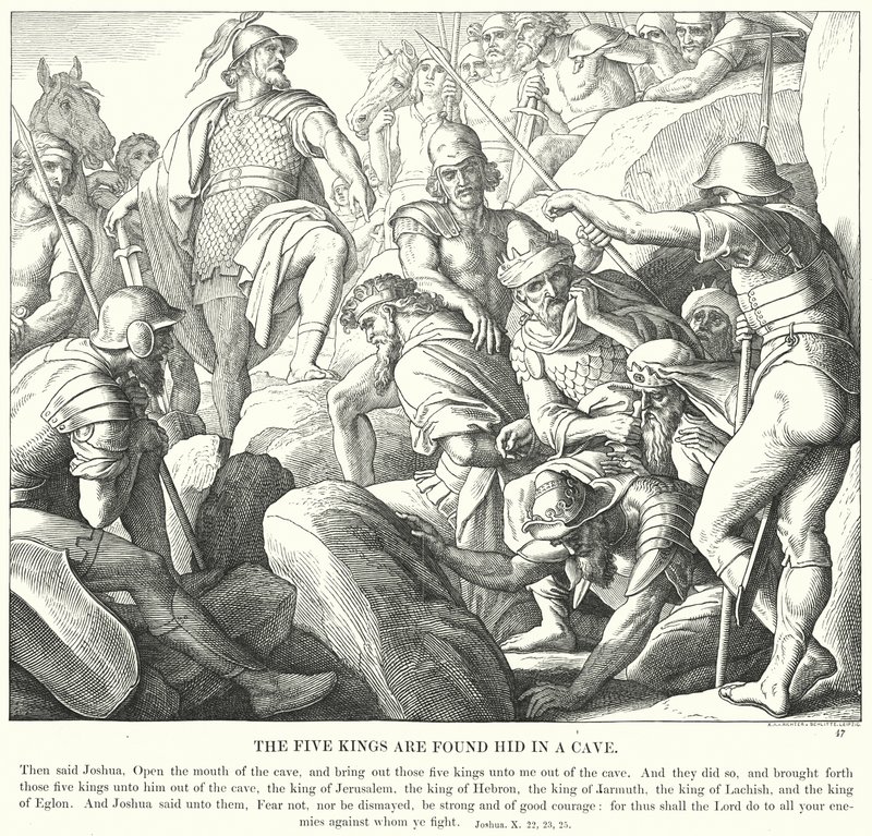 De fem kungarna finns gömda i en grotta (gravyr) av Julius (after) Schnorr von Carolsfeld