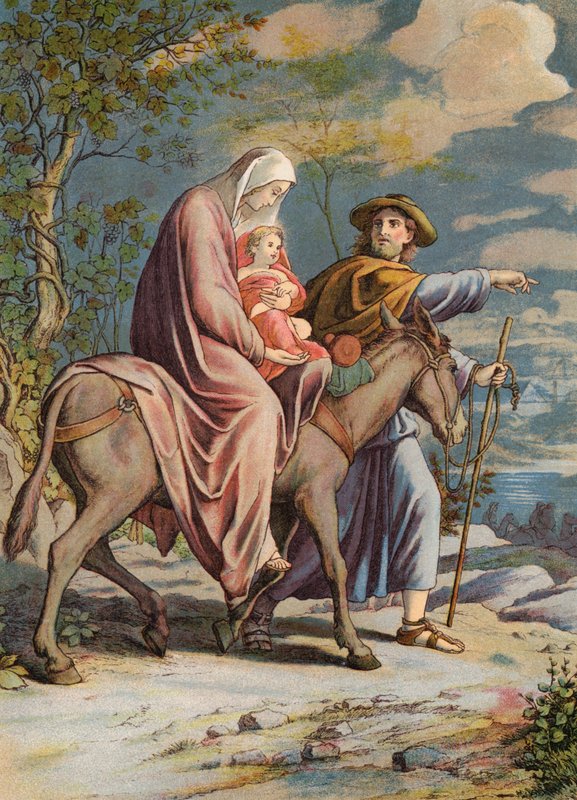 Flykten till Egypten (färglitografi) av Julius (after) Schnorr von Carolsfeld