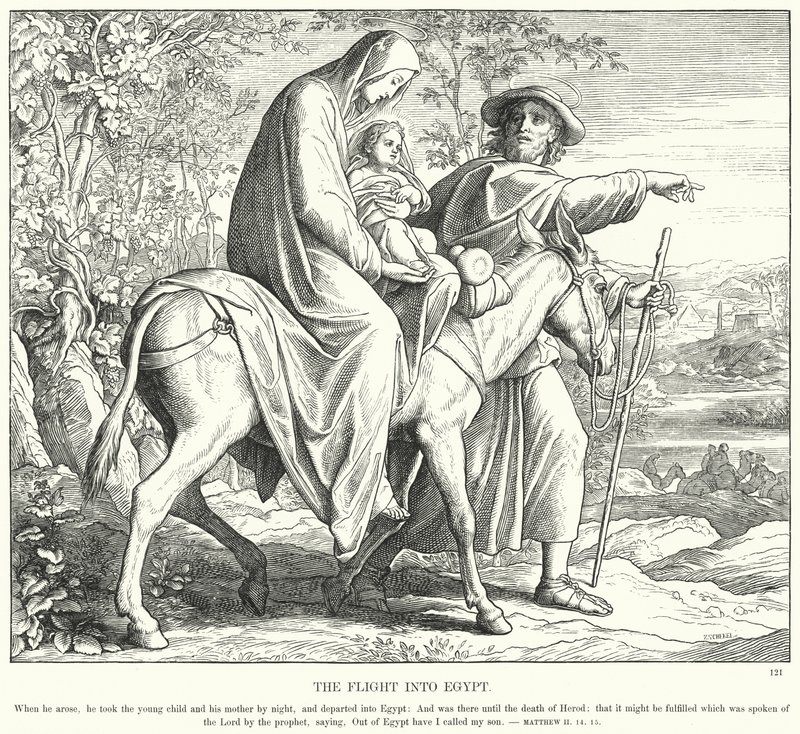 Flygningen till Egypten (gravyr) av Julius (after) Schnorr von Carolsfeld