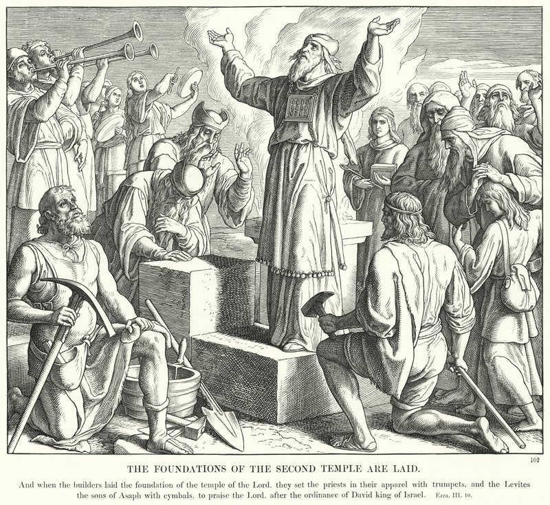 Grunden till det andra templet är lagd (gravyr) av Julius (after) Schnorr von Carolsfeld