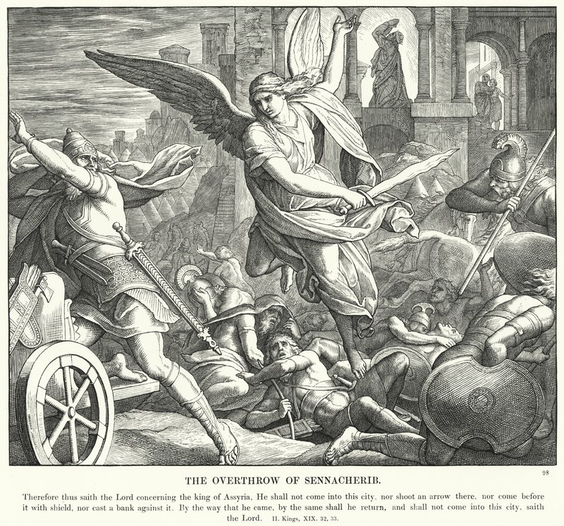 Störtandet av Sanherib (gravyr) av Julius (after) Schnorr von Carolsfeld