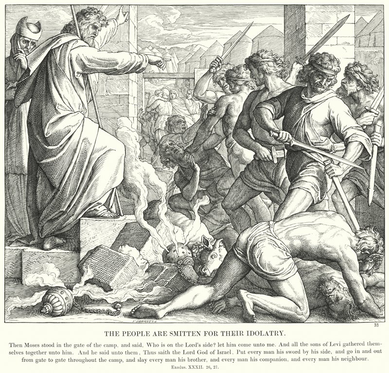 Folket är slagna för sin avgudadyrkan (gravyr) av Julius (after) Schnorr von Carolsfeld