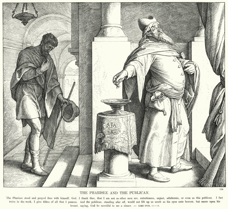 Fariséen och publikanen (gravyr) av Julius (after) Schnorr von Carolsfeld