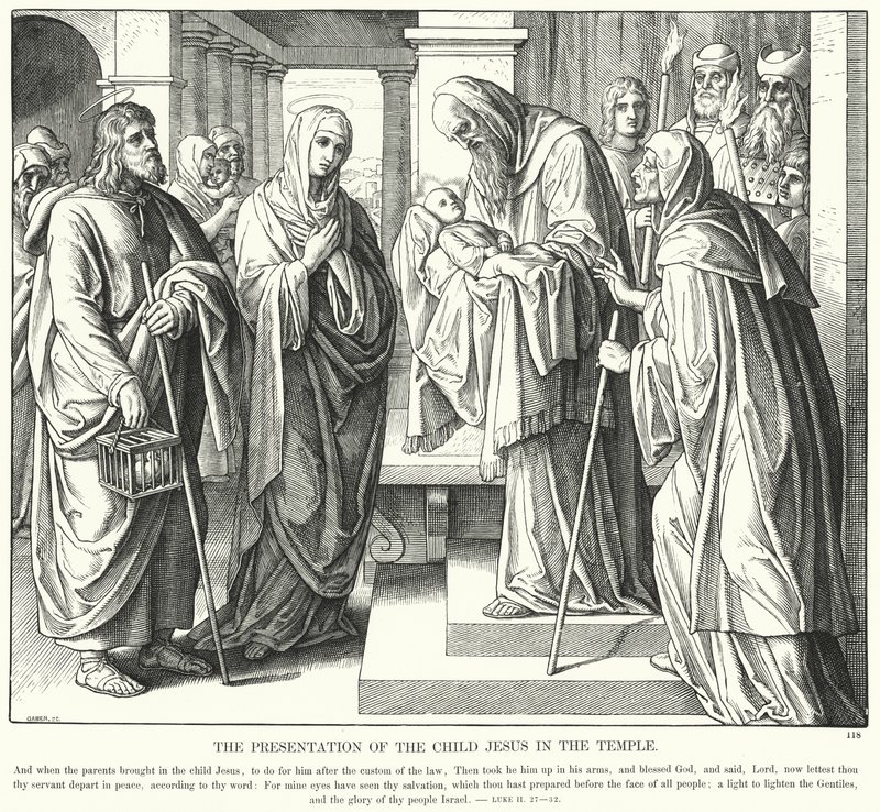 Presentationen av Jesusbarnet i templet (gravyr) av Julius (after) Schnorr von Carolsfeld