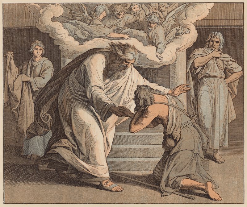 Den förlorade sonen, St Lukas, XV, 20 (gravyr i färg) av Julius (after) Schnorr von Carolsfeld