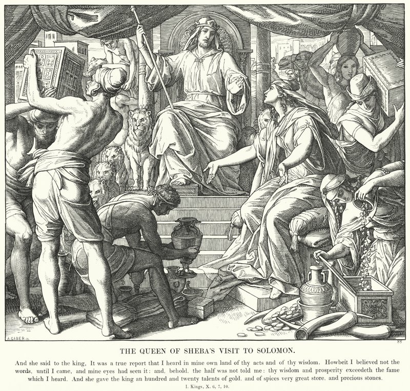 Drottningen av Sabas besök hos Salomo (gravyr) av Julius (after) Schnorr von Carolsfeld