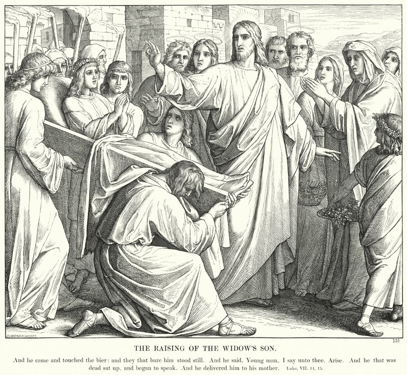 Uppfostran av änkans son (gravyr) av Julius (after) Schnorr von Carolsfeld